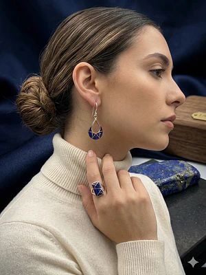 Aros cobre con lapislazuri (ganchito de plata)