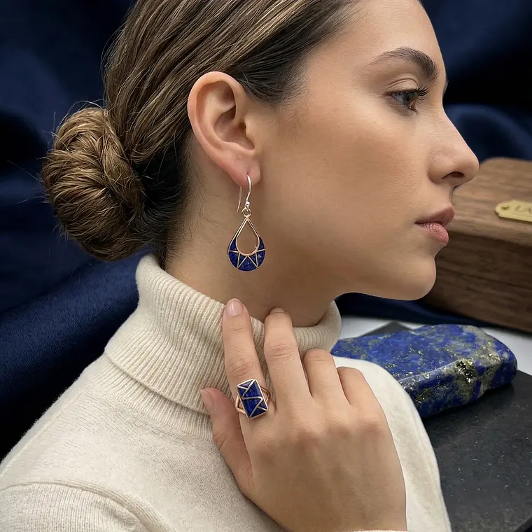 Aros cobre con lapislazuri (ganchito de plata) 2