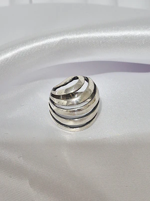 Anillo Plata 950 Abombado Lineas Radiales