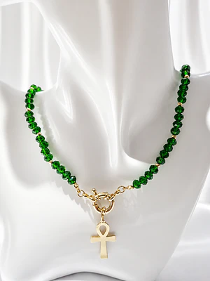 Collar Verde con Dije Ankh Dorado