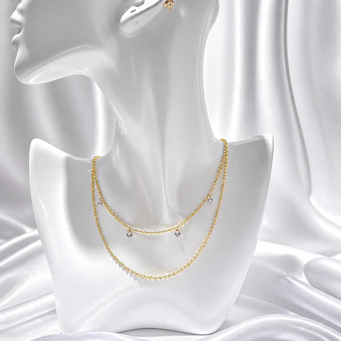 Collar Doble Capa con Dijes de Circonia - Baño de Oro 1