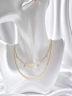 Collar Doble Capa con Dijes de Circonia - Baño de Oro