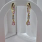 Aros largos enchapados en oro con piedras rosadas - Miniatura 2