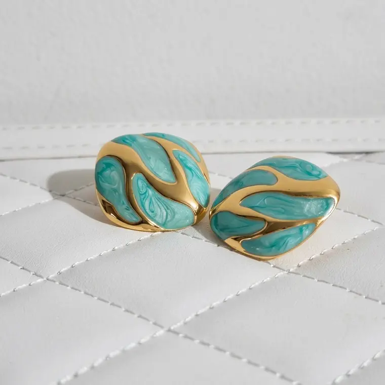 Aros Acero inoxidable color turquesa y dorado 1
