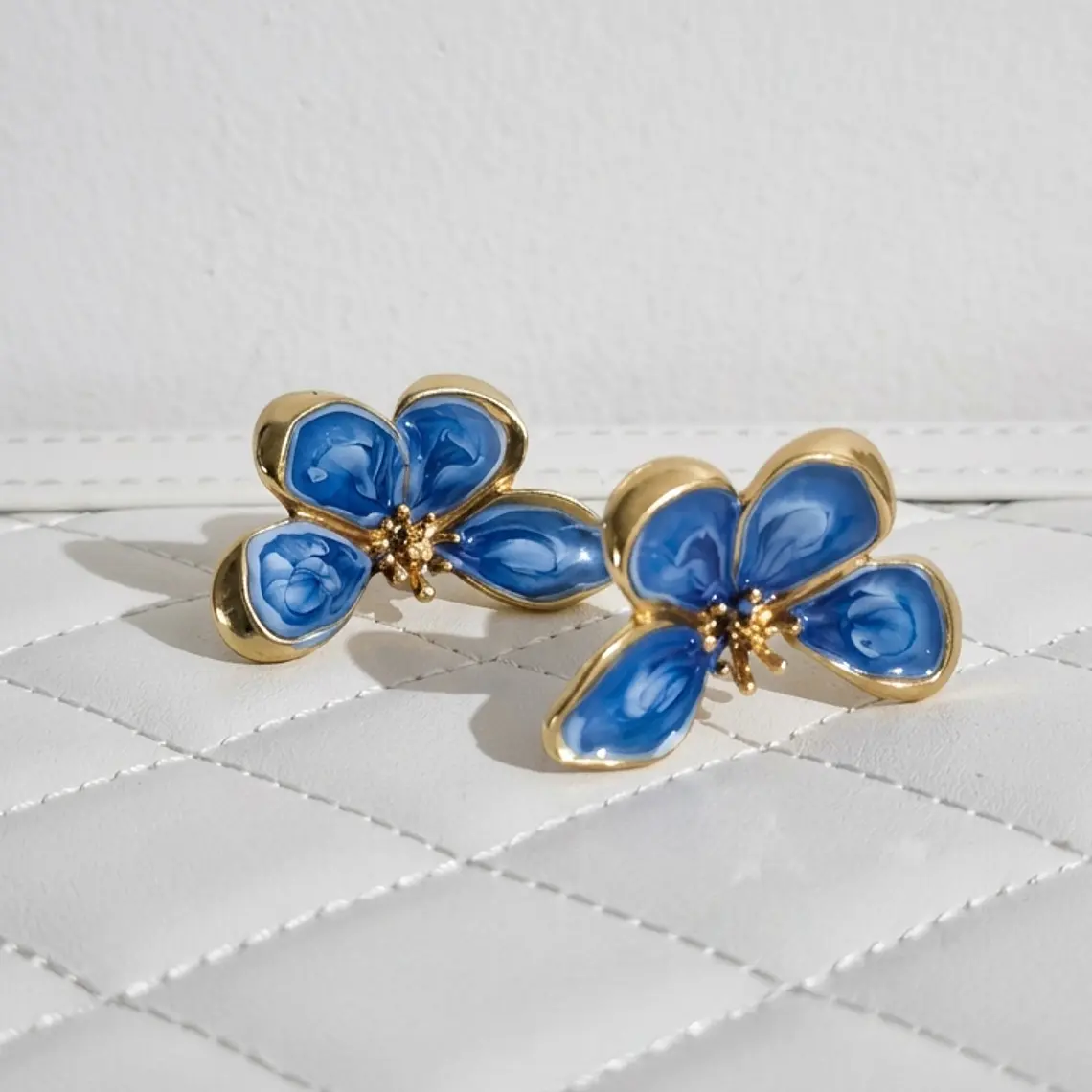 Aros Acero inoxidable diseño Floral Azul  1