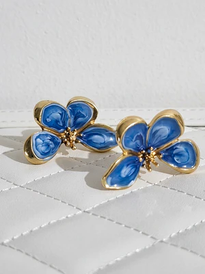 Aros Acero inoxidable diseño Floral Azul 