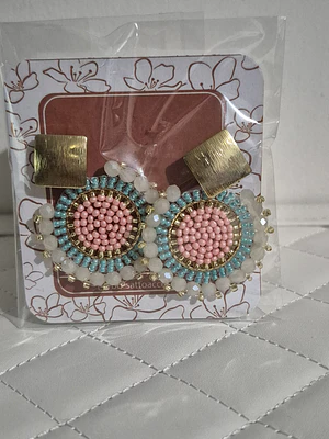 Aros circulares Alambrismo Bañado en Oro y cristales Naranjo/Verde