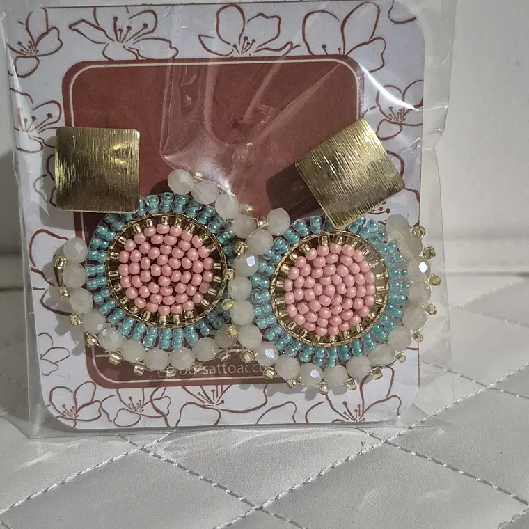 Aros circulares Alambrismo Bañado en Oro y cristales Naranjo/Verde 2