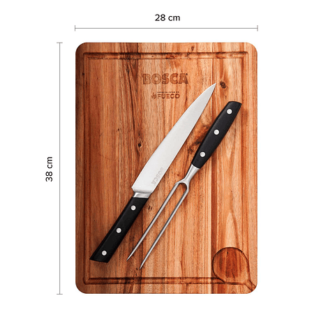 Tabla parrillera + cuchillo y tenedor