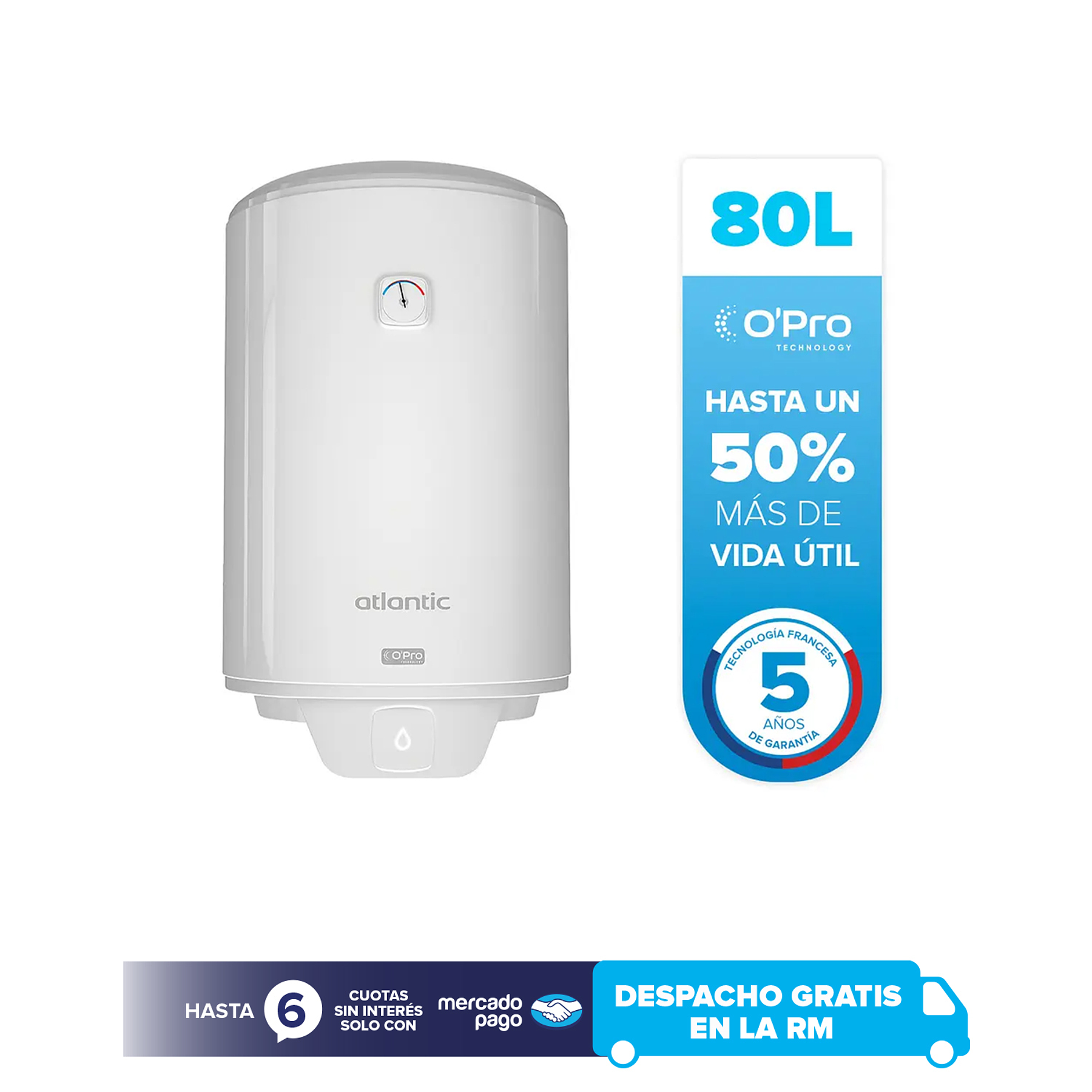 Termo Eléctrico Atlantic Opro + 80 litros