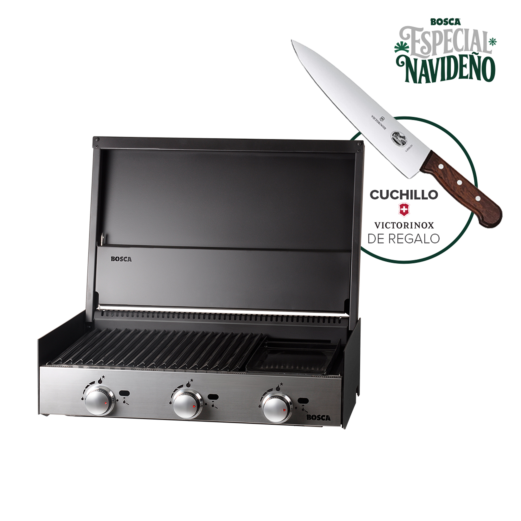 Pack Parrilla Gas Bosca Block 750 + Cuchillo Cocina Regalo 