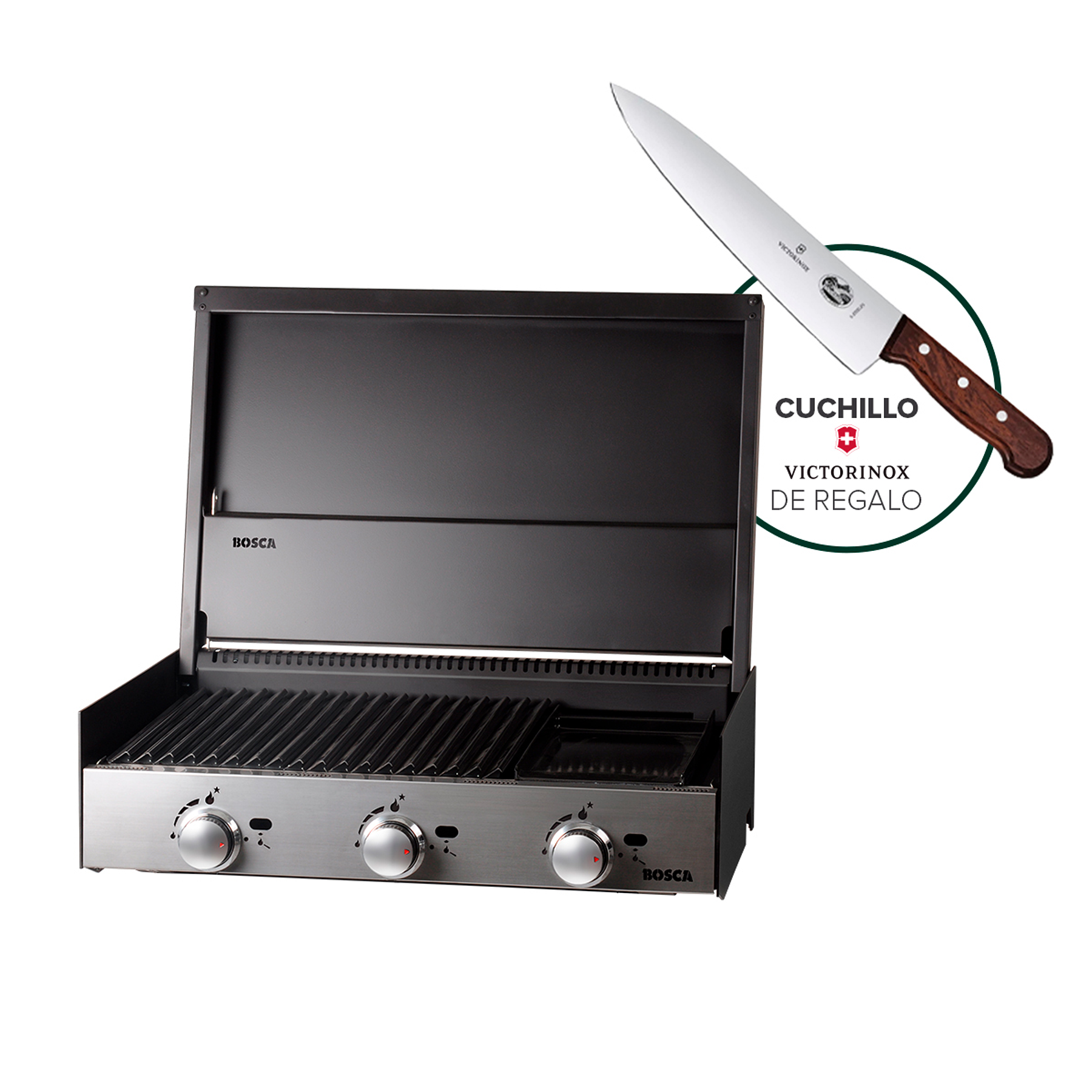 Pack Parrilla Gas Bosca Block 750 + Cuchillo Cocina Regalo 