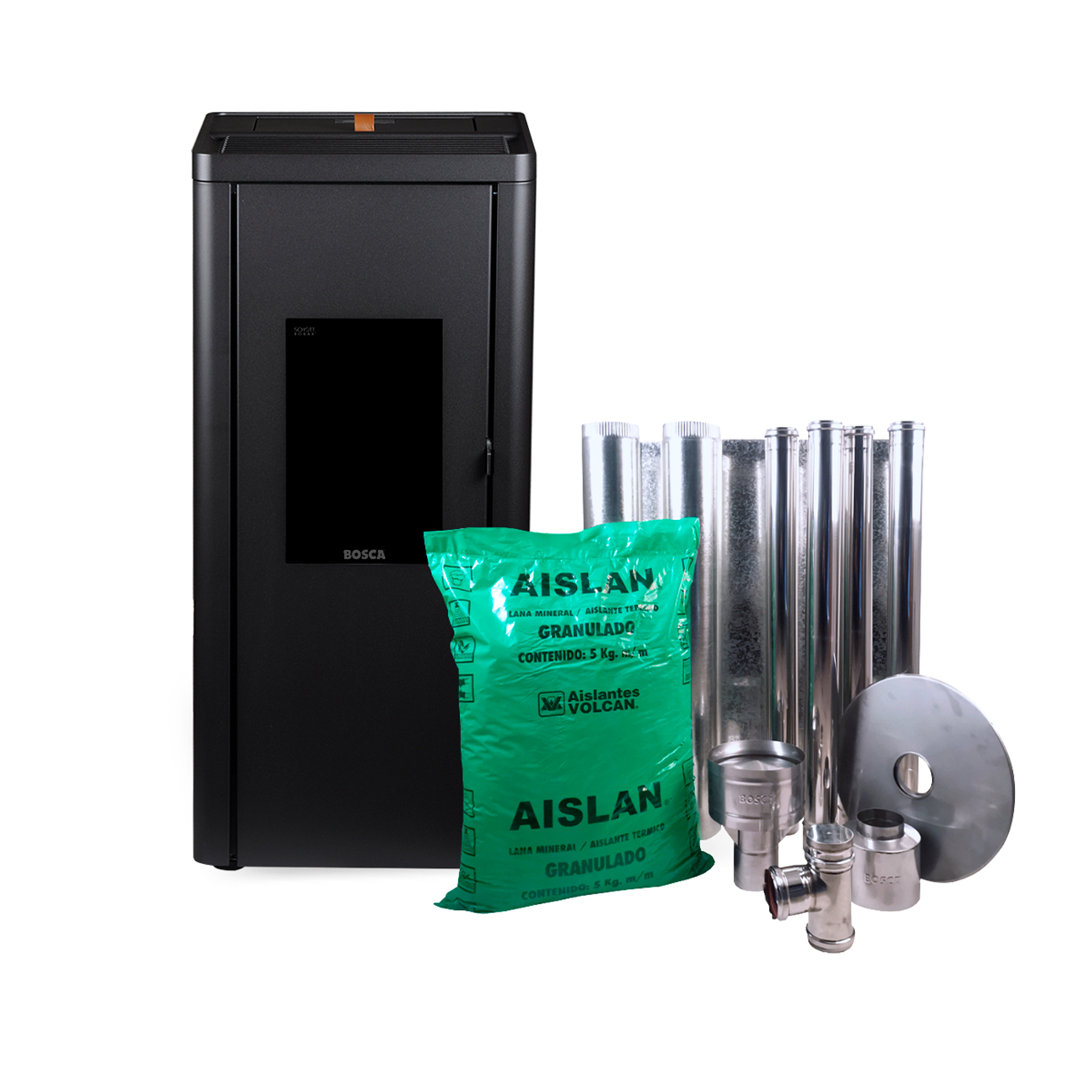 Estufa a Pellet Silenzio Black Vision + Kit de Instalación 