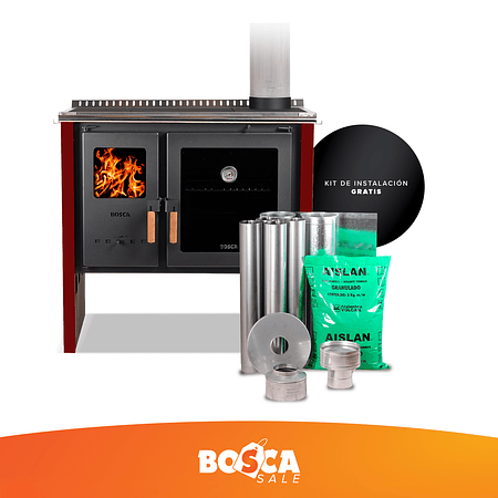 Cocina a Leña Bosca Hestia 90 Burdeo + Kit de instalación