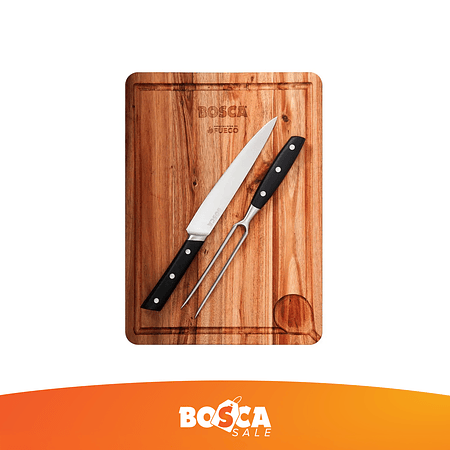 Tabla parrillera + cuchillo y tenedor