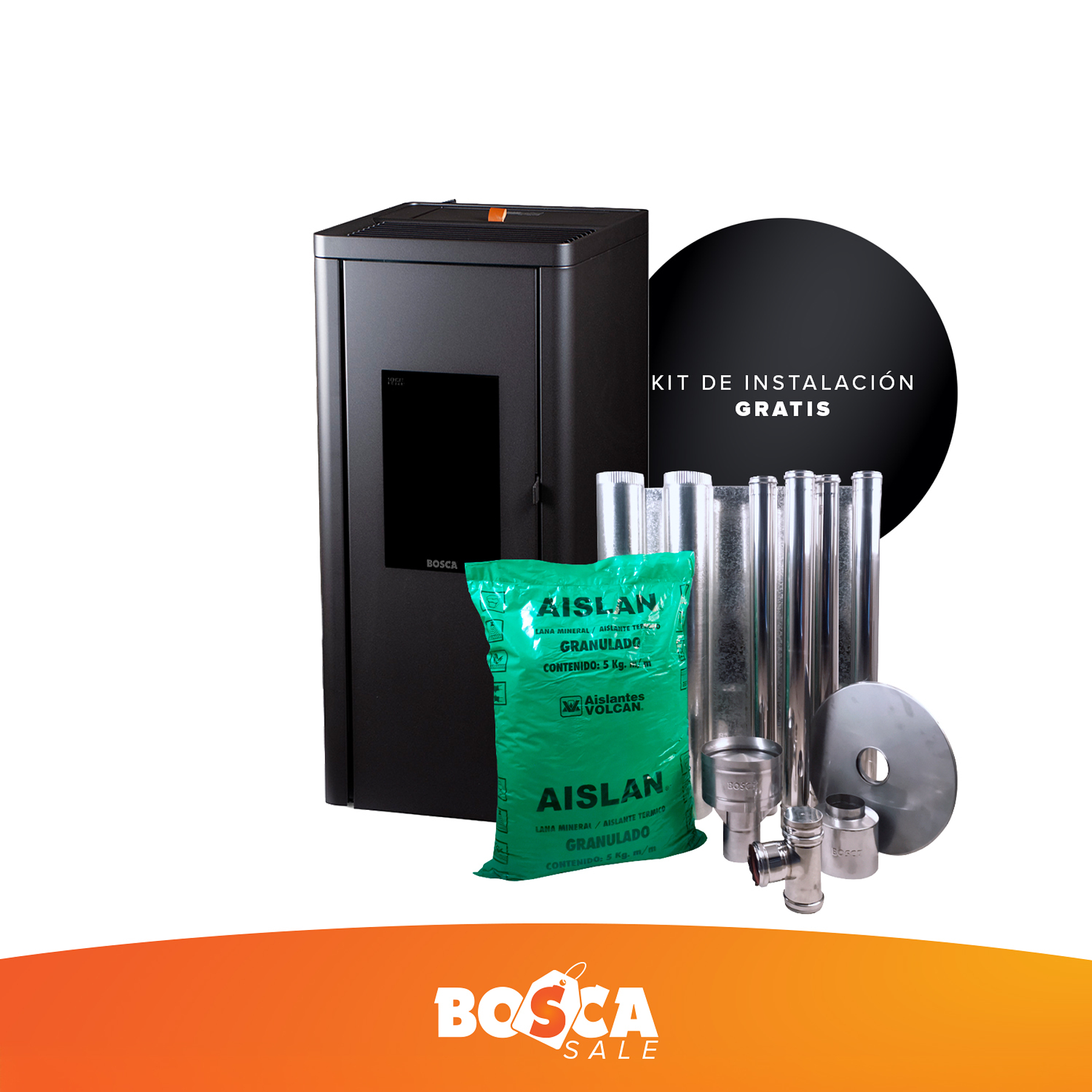 Estufa a Pellet Silenzio Black Vision + Kit de Instalación 