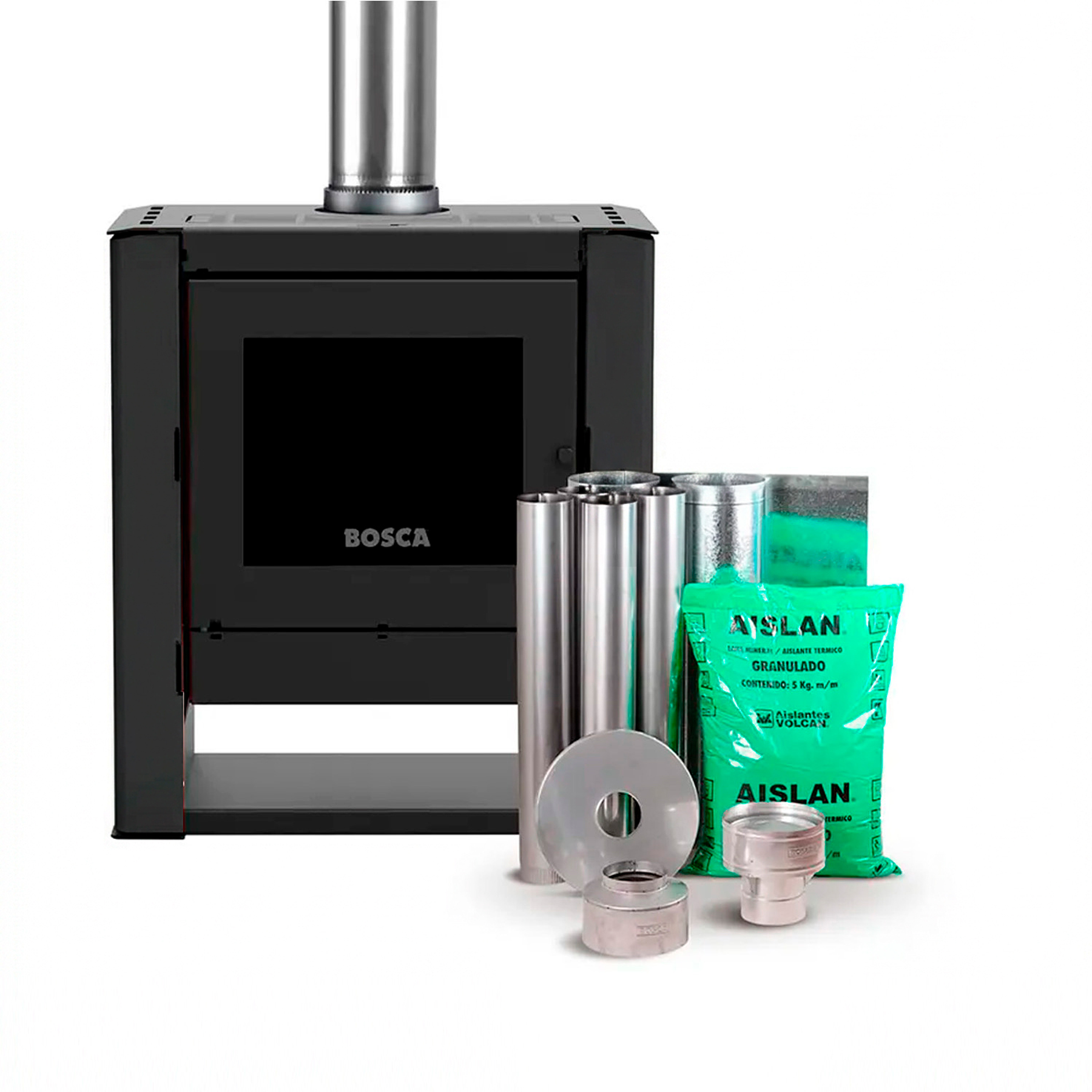 Estufa a leña Gold 500 Black Vision Charcoal + kit de Instalación