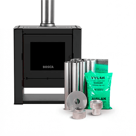 Estufa a leña Gold 500 Black Vision Charcoal + kit de Instalación