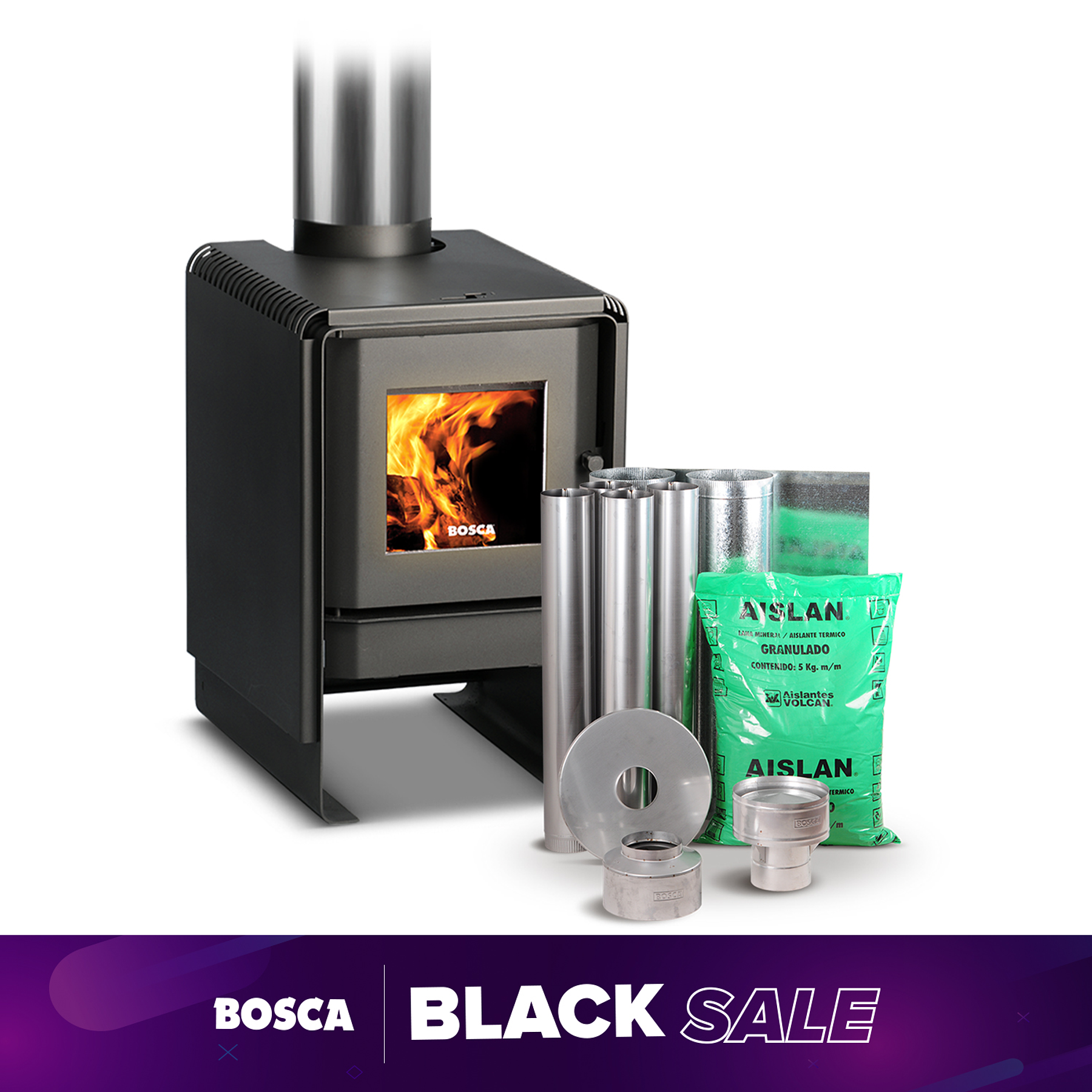 Estufa a Leña Eco 380 + Kit de instalación