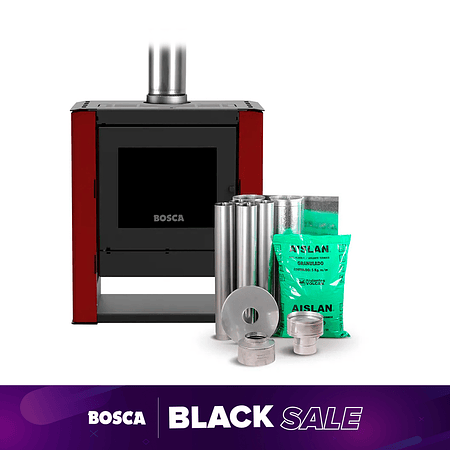 Estufa a leña Gold 500 Black Vision Burdeo + kit de Instalación