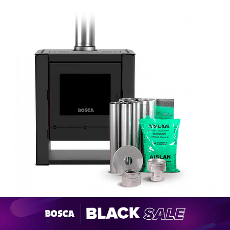 Estufa a leña Gold 500 Black Vision Charcoal + kit de Instalación