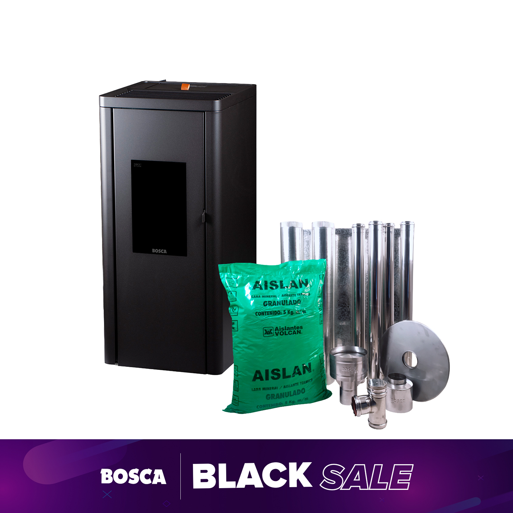 Estufa a Pellet Silenzio Black Vision + Kit de Instalación