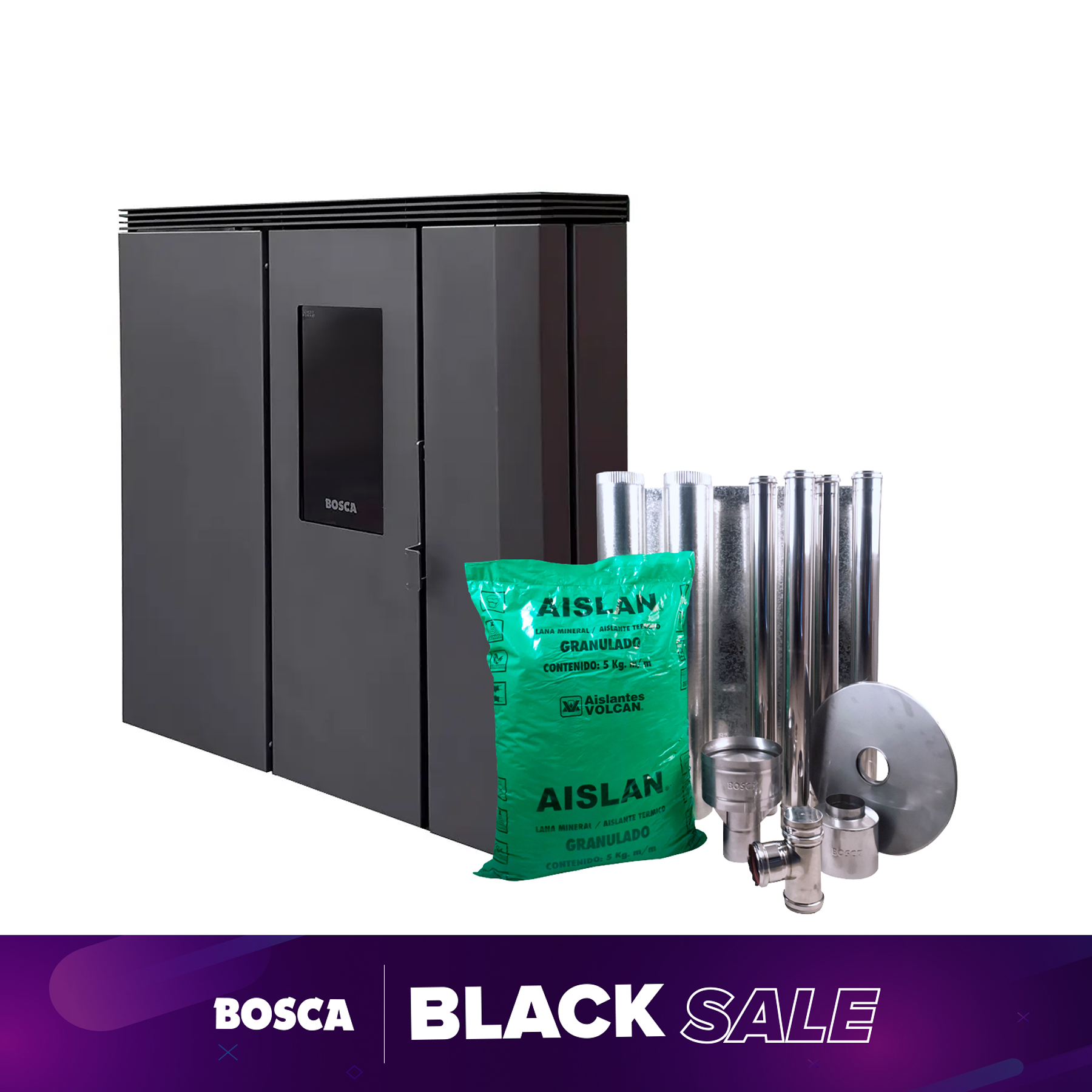 Estufa a pellet de pasillo Black Vision Fit charcoal + kit de instalación