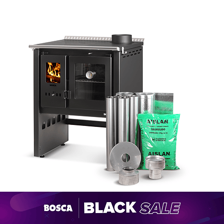 Cocina a Leña Bosca Ares 70 Charcoal + Kit de instalación