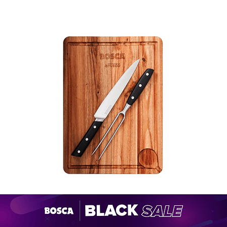 Tabla parrillera + cuchillo y tenedor