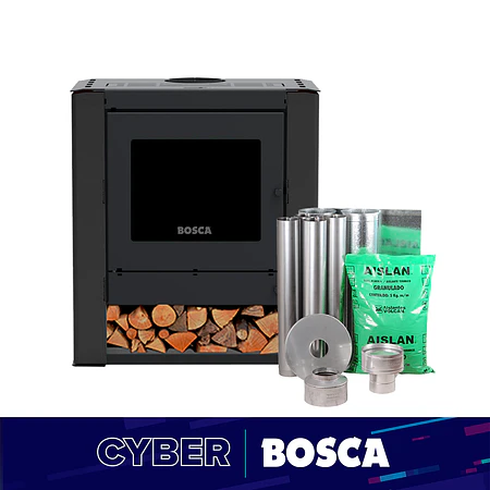 Estufa a leña Gold 500 Black Vision Charcoal + kit de Instalación