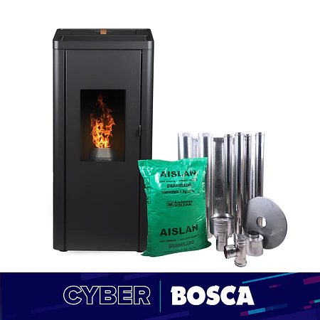 Estufa a Pellet Silenzio Black Vision + Kit de Instalación interior