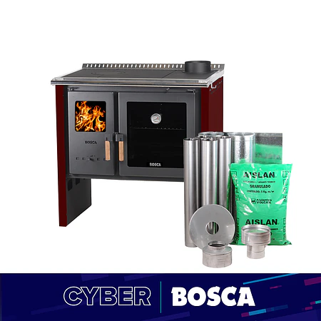 Cocina a Leña Bosca Hestia 90 Burdeo + Kit de instalación