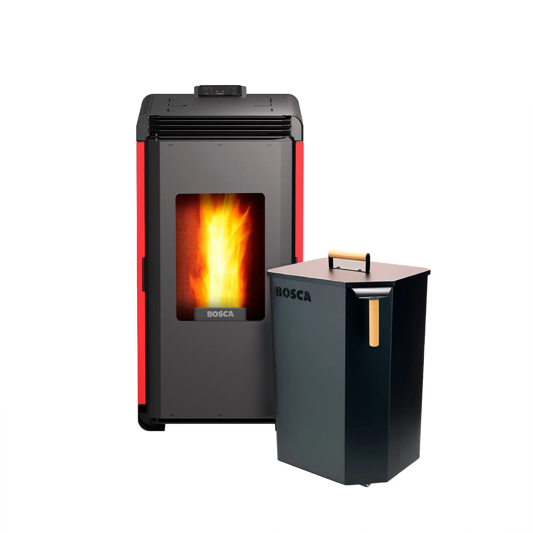 Pack Estufa a Pellet Hera Rojo + Almacenador de Pellet