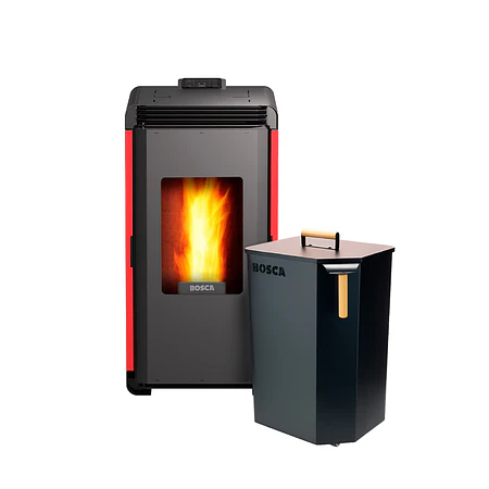 Pack Estufa a Pellet Hera Rojo + Almacenador de Pellet