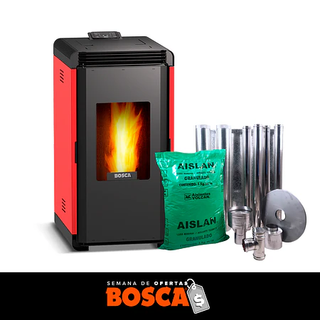 Estufa a pellet Hera+ Rojo + kit de Instalación