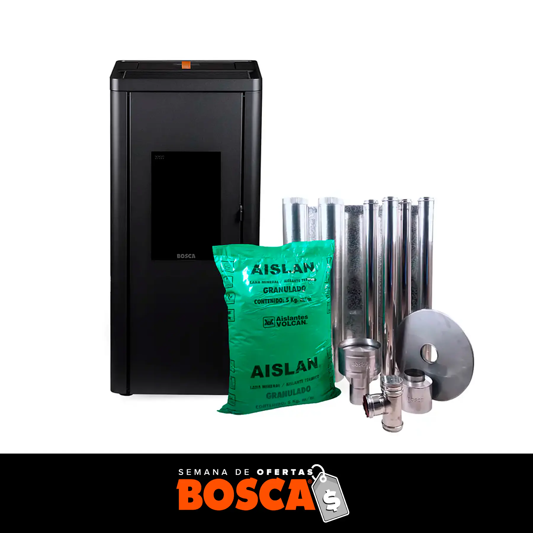Estufa a Pellet Silenzio Black Vision + Kit de Instalación interior