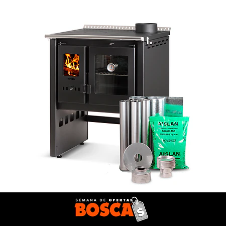 Cocina a Leña Bosca Ares 70 Charcoal + Kit de instalación