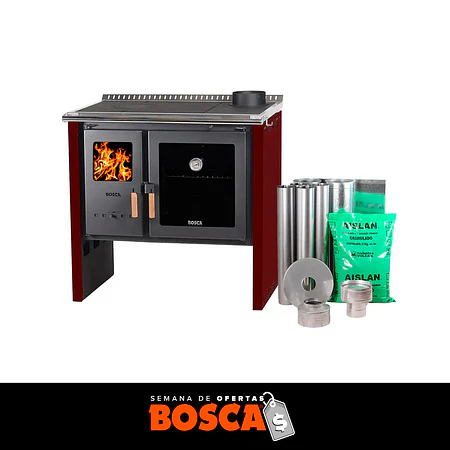 Cocina a Leña Bosca Hestia 90 Burdeo + Kit de instalación