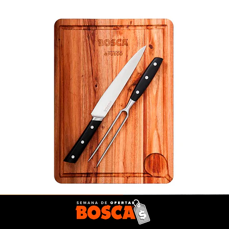 Tabla parrillera + cuchillo y tenedor