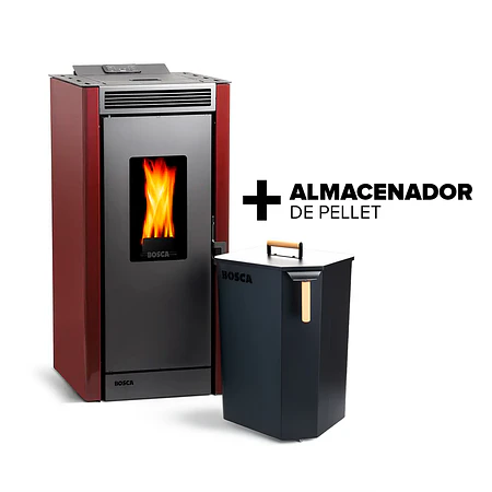 Pack Estufa a Pellet Black Vision Burdeo + Almacenador de Pellet