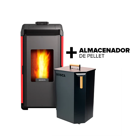 Pack Estufa a Pellet Hera Rojo + Almacenador de Pellet