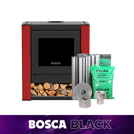 Pack Estufa a Leña Gold 500 Burdeo + kit de Instalación