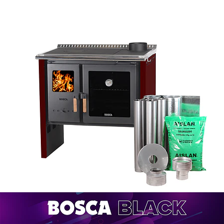 Cocina a Leña Bosca Hestia 90 Burdeo + Kit de instalación