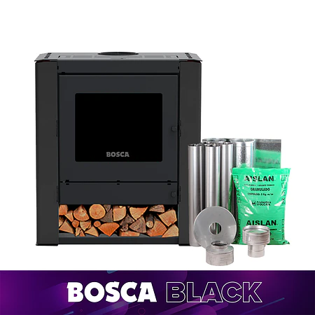Estufa a leña Gold 500 Black Vision Charcoal + kit de Instalación