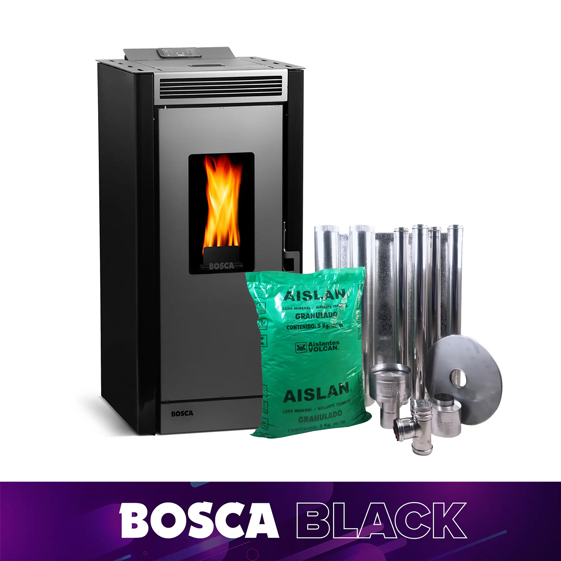 Estufa a pellet Black Vision + kit de Instalación interior