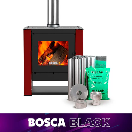 Pack Estufa a Leña Gold 500 Burdeo + kit de Instalación