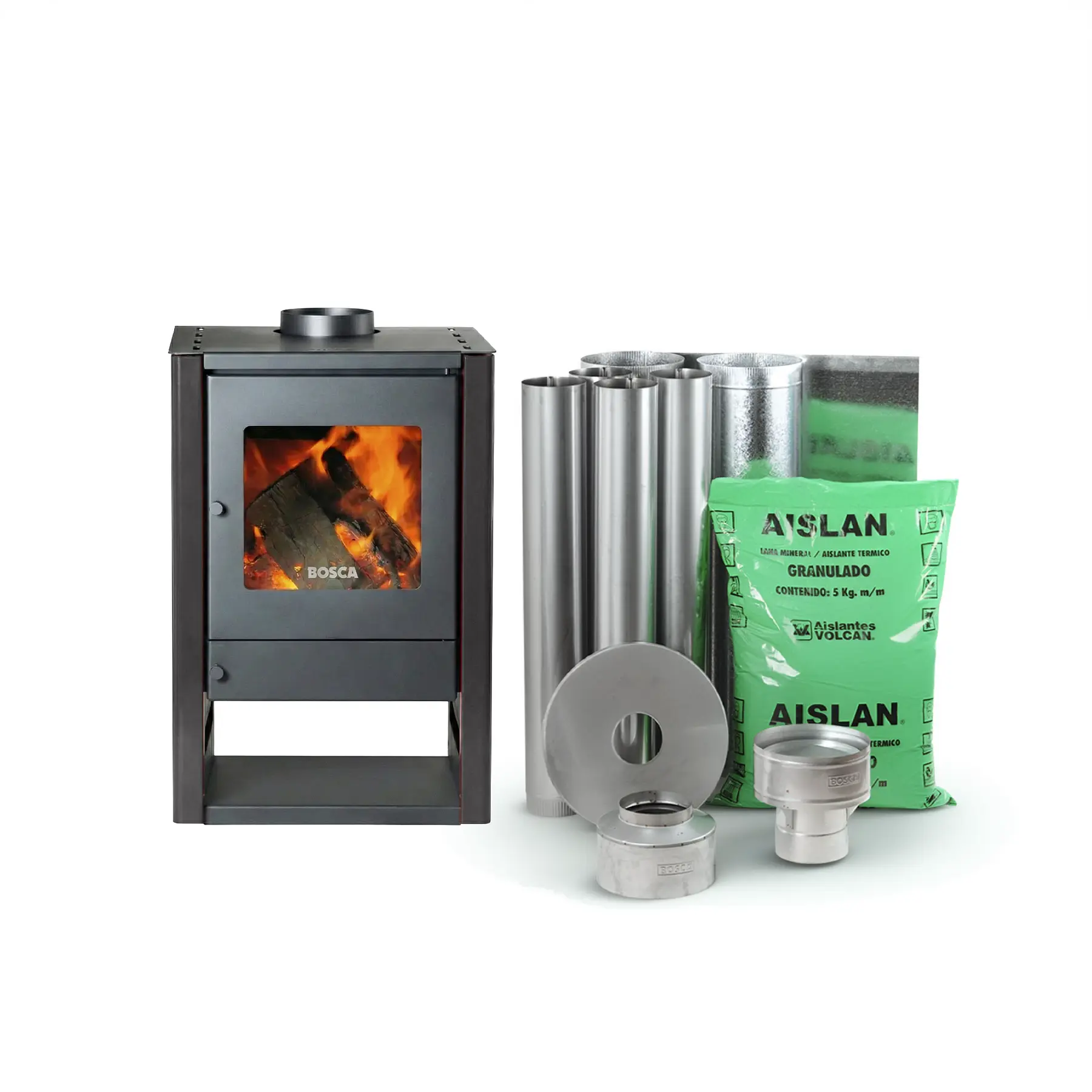 Pack Estufa a Leña Gold 380 Charcoal CERT. + kit