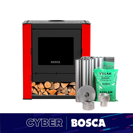 Estufa a leña Gold 500 Black Vision Rojo + kit de Instalación