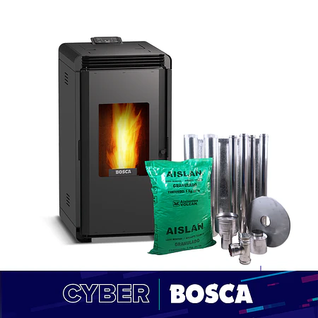 Estufa a pellet Hera + Charcoal  + kit de Instalación interior