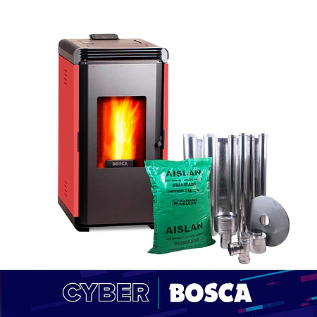 Estufa a pellet Hera+ Rojo + kit de Instalación